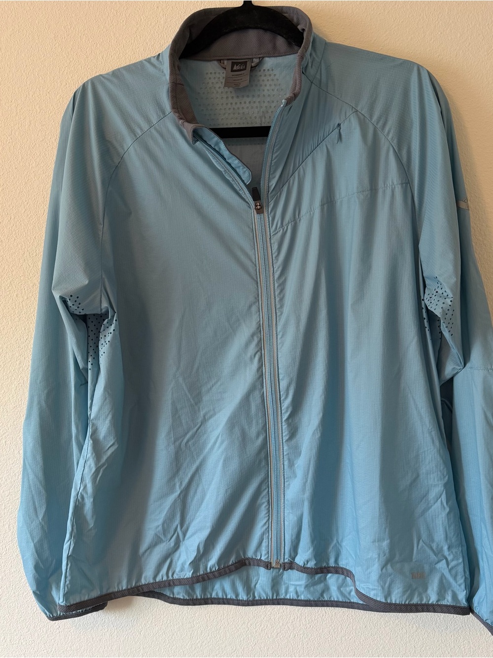 REI Co-Op Lightweight Performance Windbreaker Jacket Blue Full Zip Light Blue L